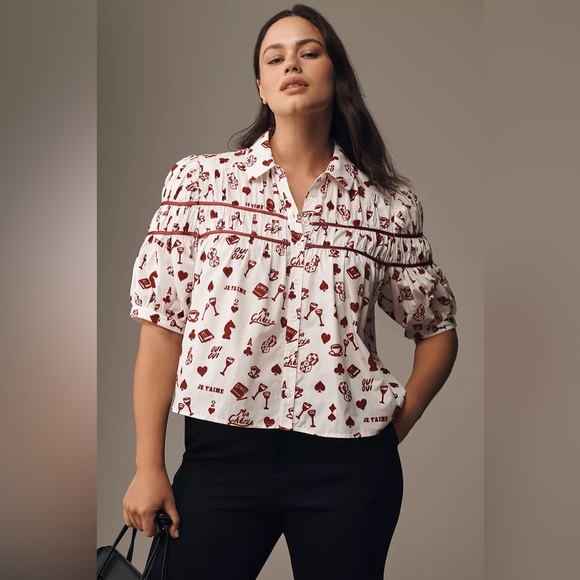Anthropologie Tops - NWT Size XL - The Leandra Shirred Yoke Blouse by Maeve 100% Cotton (NWT US$ 118)
